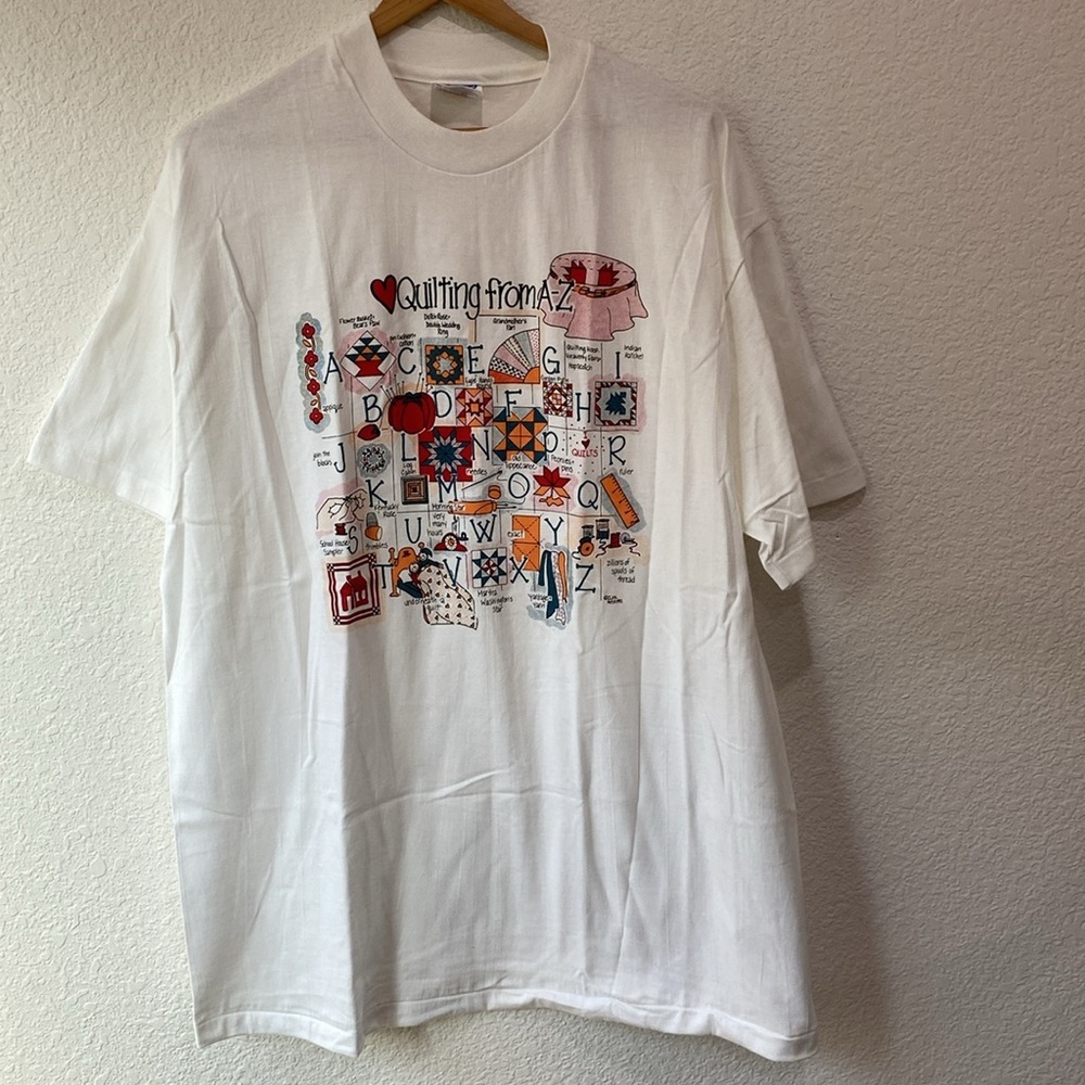 Vintage Single Stitch 90s Quilting A to Z Hanes Beefy T Shirt Size X Large